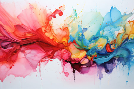 Watercolor painting splashes and brushstrokes on a white paper background. Generative ai.の素材
