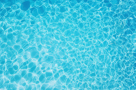 Top view of the blue water texture in the swimming pool background. Generative ai.の素材