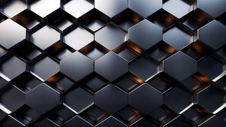 Metallic futuristic honeycomb tile wall texture for the background. Generative ai.の素材