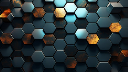 Metallic futuristic honeycomb tile wall texture for the background. Generative ai.の素材