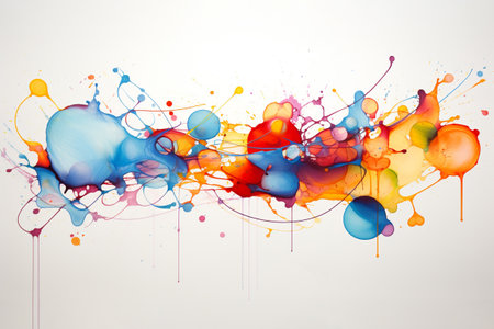 Watercolor painting splashes and brushstrokes on a white paper background. Generative ai.の素材