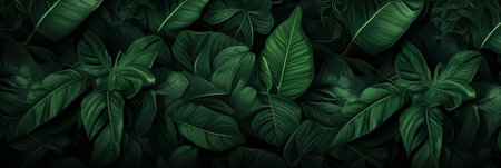 Lush green leaves background, Tropical foliage in nature. Generative ai.の素材