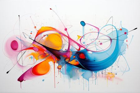 Watercolor painting splashes and brushstrokes on a white paper background. Generative ai.の素材