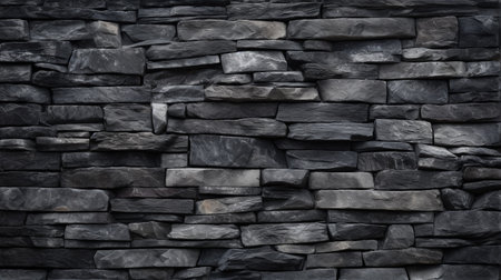 Close-Up of natural stone texture flat wall background, Rough grey stonework backdrop.の素材