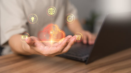 Ai technology, cloud computing. Digital transformation change management, internet of things. Technology big data and business process strategy, Financial management and digital smart industry.の写真素材