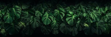 Lush green monstera leaves background, Tropical foliage in nature. Generative ai.の素材