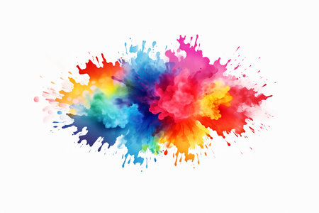 Watercolor painting splashes and brushstrokes on a white paper background. Generative ai.の素材