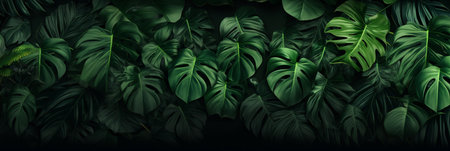 Lush green monstera leaves background, Tropical foliage in nature. Generative ai.の素材