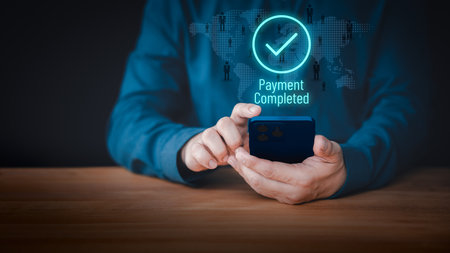 Customers pay shopping online, paying bills online, and various payments. Use of technology in the daily life of modern people. Concept of clients using smartphones to make payments.の写真素材