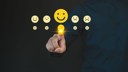 Engage with customer satisfaction through a virtual screen interface, where users can express...