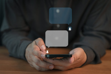 Social media application chat box.Person using a smartphone with social media, typing live chat...
