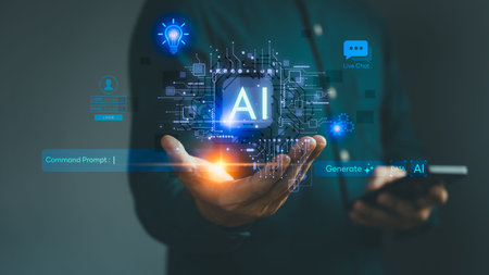 Artificial intelligence technology concept with AI chip, digital data, innovation and machine...