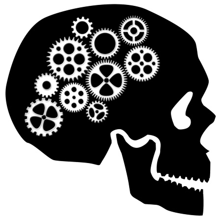 Skull Silhouette with Gears Isolated on White Background Clipartの写真素材