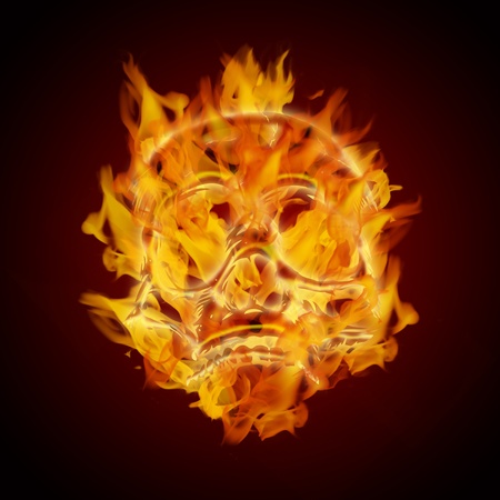 Fire Burning Flaming Skull on Dark Background Illustrationの写真素材