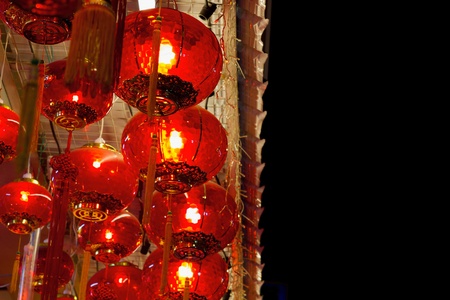 Red Lanterns Hanging on Ceiling in Chinatown for Chinese New Year Celebrationの写真素材