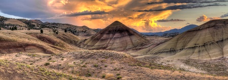 Sunset Over Painted Hills Landscape in Central Oregon Panoramaの写真素材