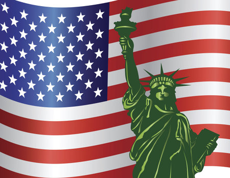 Fourth of July Independence Day Statue of Liberty with USA American Flag Illustrationのイラスト素材