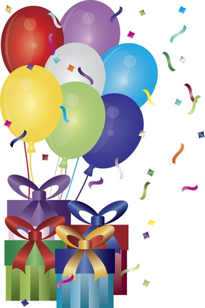 Happy Birthday Presents Balloons and Confetti Illustrationのイラスト素材