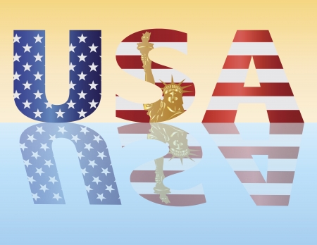 American Flag Outlined in USA Alphabet Silhouette with Statue of Liberty Illustrationのイラスト素材