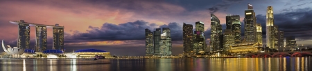Singapore Central Business District City Skyline at Sunset Panoramaのeditorial素材