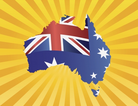Australia New South Wales Flag in Country Map Silhouette on Sun Rays Background Illustrationのイラスト素材