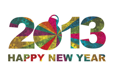 2013 Happy New Year Silhouette Ornament with Snowflakes Texture Pattern Background Illustration