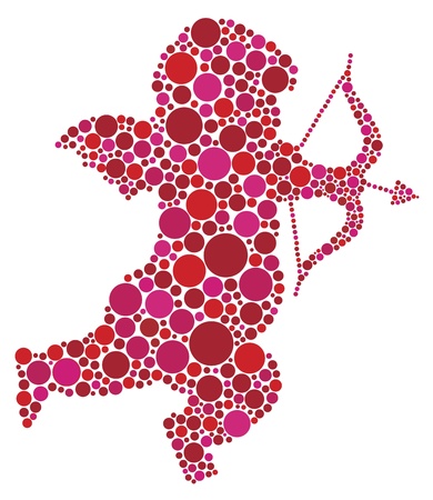 Valentines Day Love Cupid with Bow and Arrow Silhouette Filled with Pink and Red Polka Dots Illustrationのイラスト素材