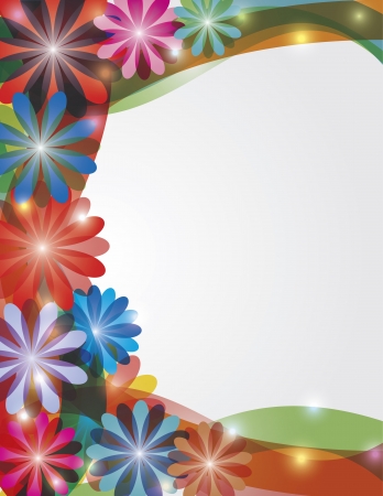 Colorful Abstract Spring Flowers Border with Sparkles Illustration のイラスト素材