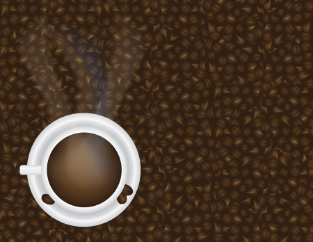 Cup of Hot Coffee with Steam on Roasted Coffee Beans Background Illustrationのイラスト素材