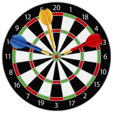 Dartboard with Darts on Bullseye Illustration Isolated on White Backgroundのイラスト素材