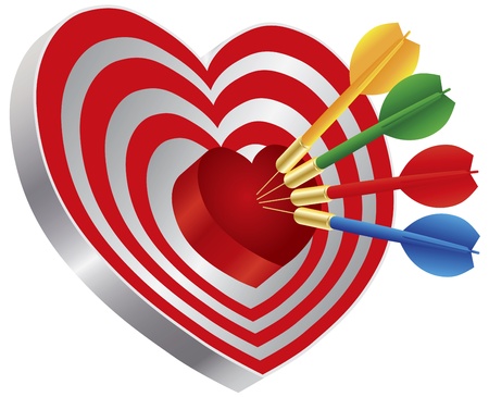 Darts Red Heart Shape Target Dartboard Bullseye Isolated on White Background Illustrationのイラスト素材