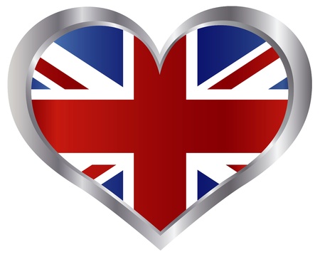Union Jack England Flag in Heart Shape Metal Border Illustrationのイラスト素材