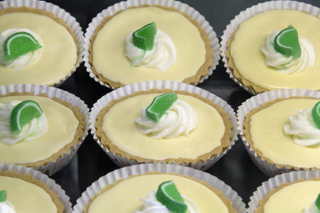 Key Lime Pie Lemon Curd Tarts at Bakery Shop Closeupの写真素材