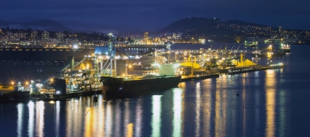 Pulp and Paper Mill at Port of Vancouver British Columbia Canada at Blue Hour Panoramaの写真素材