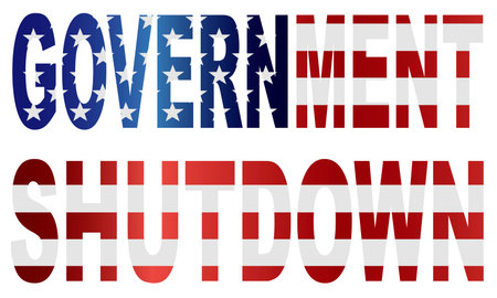 Government Shutdown Text Outline with American USA Flag Silhouette Illustration