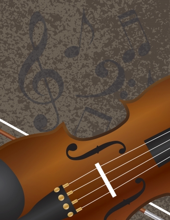 Violin and Bow Closeup with Musical Notes Textured Background Illustrationのイラスト素材