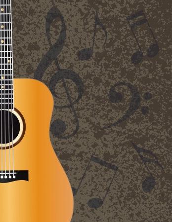 Acoustic Guitar with Musical Notes Textured Background Illustrationのイラスト素材