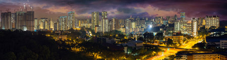 Singapore Housing Estate with Stormy Sky at Evening Time Panorama