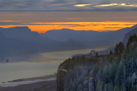 Sunrise Over Crown Point at Columbia River Gorgeの写真素材