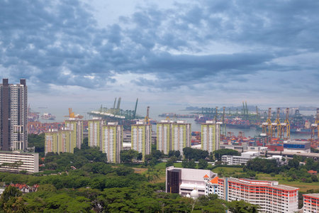 SINGAPORE - JUNE 15, 2014  Port of Singapore Authority PSA Shipyard Aerial View  Singapore is the...