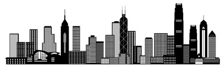 Hong Kong City Skyline Panorama Black Isolated on White Background Illustrationのイラスト素材