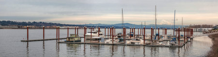 Marina on Columbia River with Mount Hood View and Waterfront Condominiums Panorama