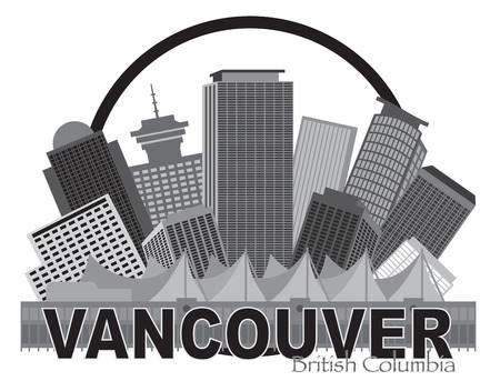 Vancouver British Columbia Canada City Skyline Inside Circle Grayscale Illustrationのイラスト素材