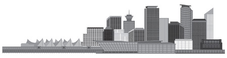 Vancouver British Columbia Canada City Skyline Grayscale Illustrationのイラスト素材