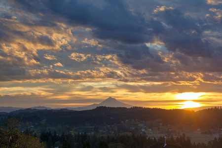 Sunrise Over Mt Hood View from Scenic Happy Valley Oregonの写真素材