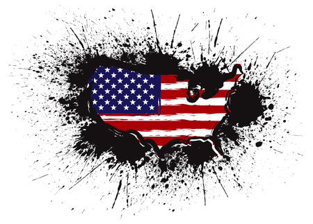 USA Flag in Map Outline Grunge Ink Paint Splatter Abstract Color Isolated on White Background Illustrationのイラスト素材