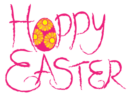 Happy Easter Ink Brush Strokes Pink Text Grunge with Abstract Easter Egg Illustrationのイラスト素材
