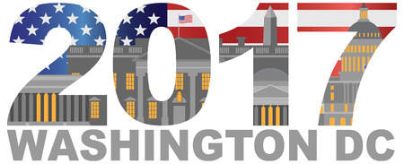 2017 USA American Flag Numbers Outline Washington DC Isolated on White Background Illustrationのイラスト素材