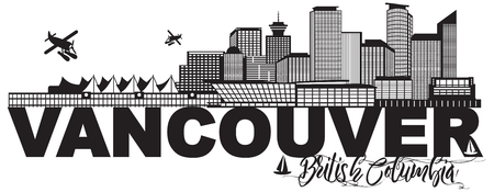 Vancouver British Columbia Canada City Skyline Text Black and White Illustrationのイラスト素材