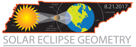 2017 Solar Eclipse Totality Geometry across Tennessee State cities map color illustrationのイラスト素材